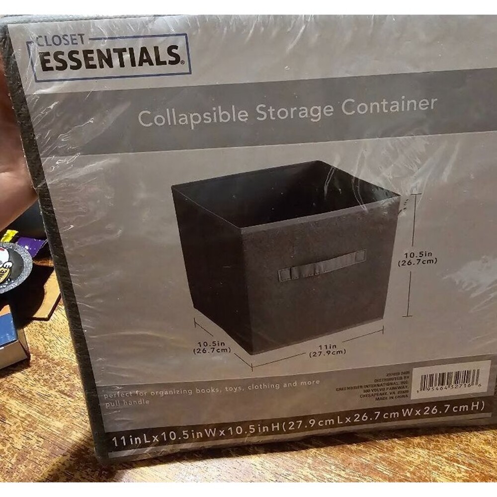 Closet Essentials Gray Fabric Collapsible Storage Bin w/ Handles 11x10.5x10.5"